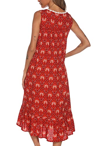 Image of AVIIER Cotton Nightgowns for Women Sleeveless House Dress Ladies Long Nightdress with Pockets S-XXL