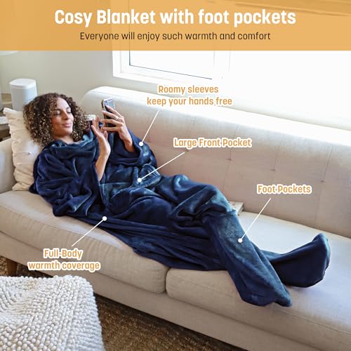 Image of Catalonia Wearable Blanket with Sleeves & Foot Pocket for Adults