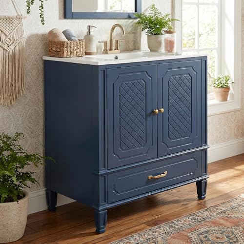 Merax 30 Inch Blue Bathroom Vanity with Sink & Gold