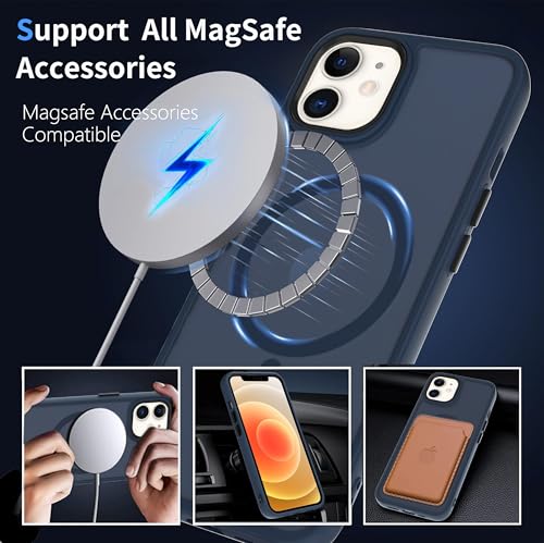 AOMYKE Cover Magnetica per iPhone 12 / iPhone 12 Pro, Custodia iPhone 12 / iPhone 12 Pro Compatibile con MagSafe, Traslucida Opaca Posteriore Sottile PC+TPU Bumper Antiurto Case - Blu