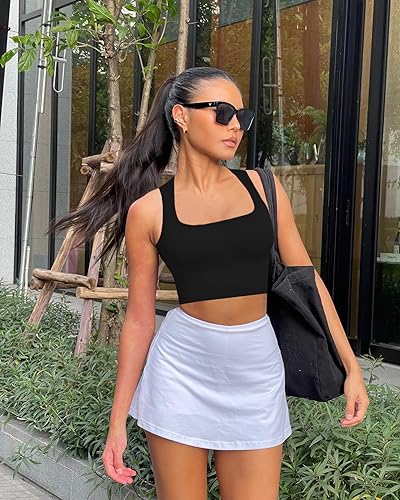 OLCHEE Womens 3 Pack Crop Tank Tops Seamless Ribbed Square Neck Tapered Shoulder Strap Sleeveless Workout Top Summer Shirts2