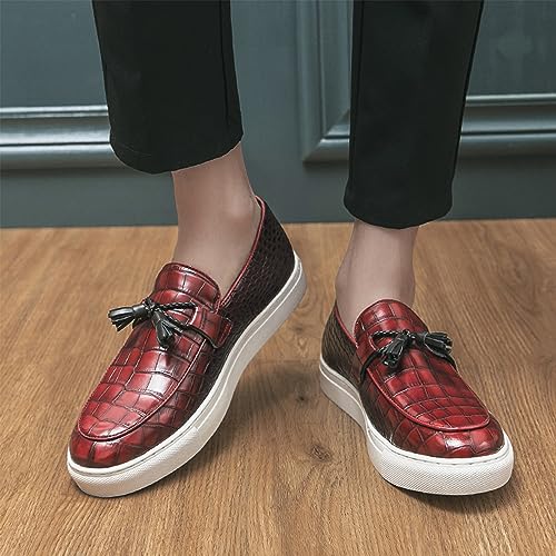 Aceptolcom Men's Crocodile Pattern Leather Shoes Tassel Loafers,Fashion Causal Business Luxury Non-Slip Slip On Dress Shoes Penny Loafers 5