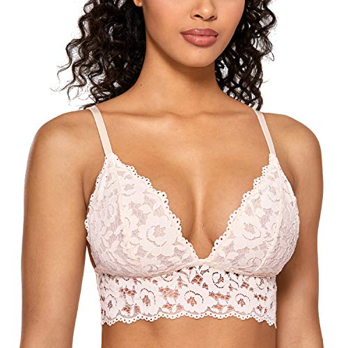 DOBREVA Sujetador Triángulo de Encaje Bralette para Mujer Rosa Blanca 2 S
