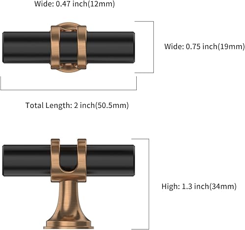 Miniatura 3 de Asidrama Paquete de 10 pomos de bronce champán y negro mate para gabinetes de cocina, pomos de cajón, herrajes para gabinetes, perillas de zinc para