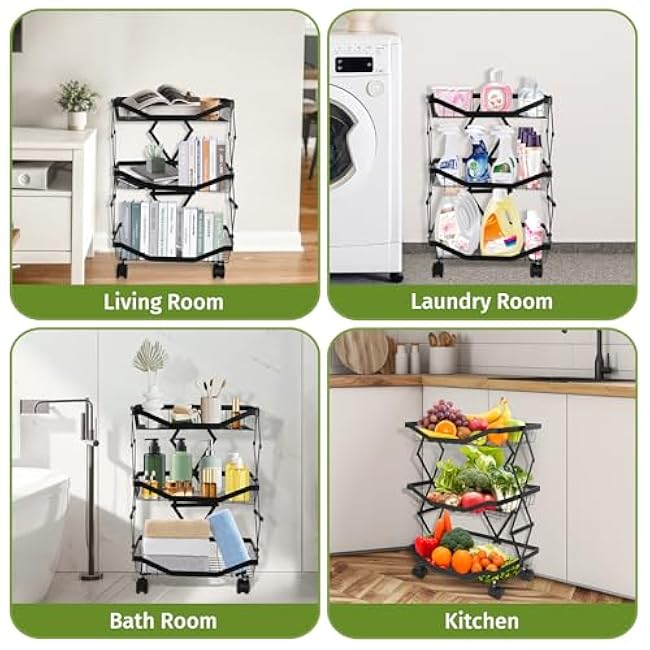 3 Tier Fruit Basket, Stackable Fruit and Vegetable Storage Cart with Wheels, Kitchen Organizer for Potatoes,Onions,Snacks-jTl2WfGh