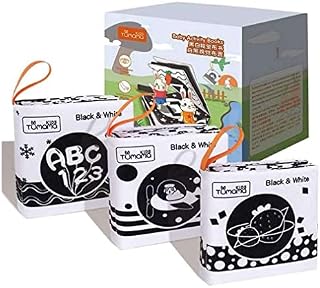 3 Baby Books Toys Black and White Book, Infant Crinkle Books for Newborn 0 3 6 12 Months, High Contrast Toys Newborn Development Soft Cloth Book Touch and Fell Sensory Toys (Numbers, Letters, Shape)