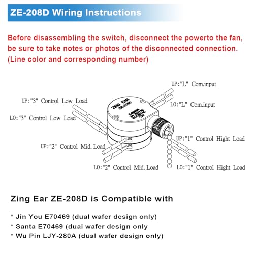 Interruptor de ventilador Zing Ear ZE-208D para regular 3 velocidades con cadena de bronce 4