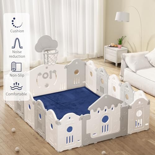 Image of ACOMOPACK Baby Play Mat for Floor 1.3 inch Thick Memory Foam Play Mat 71 inchx79 inch Tummy Time Crawling with Non-Slip Bottom for Living Room,Nursery,Soft Velvet Playpen Mats for Kids,Infants(Royal Blue)
