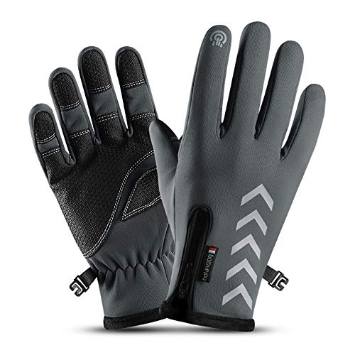ZAIZAI Winter Men Gloves Night Reflective Strip Touchscreen Waterproof Anti-slip Gloves for Cycling Skiing Windproof Fluff Warm Gloves