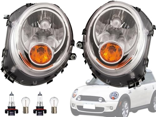 Auto Parts Avenue APA Replacement Head Light for 2007 2008 2009 2010 2011 2012 2013 2014 2015 Mini Cooper Yellow Turn Indicator Design 63122751870 63122751869 MC2503105 MC2502105 PAIR