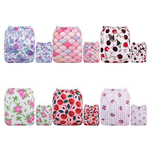 Image of ALVABABY Baby Cloth Diapers One Size Adjustable Washable Reusable for Baby Girls and Boys 6 Pack with 12 Inserts 6DM23