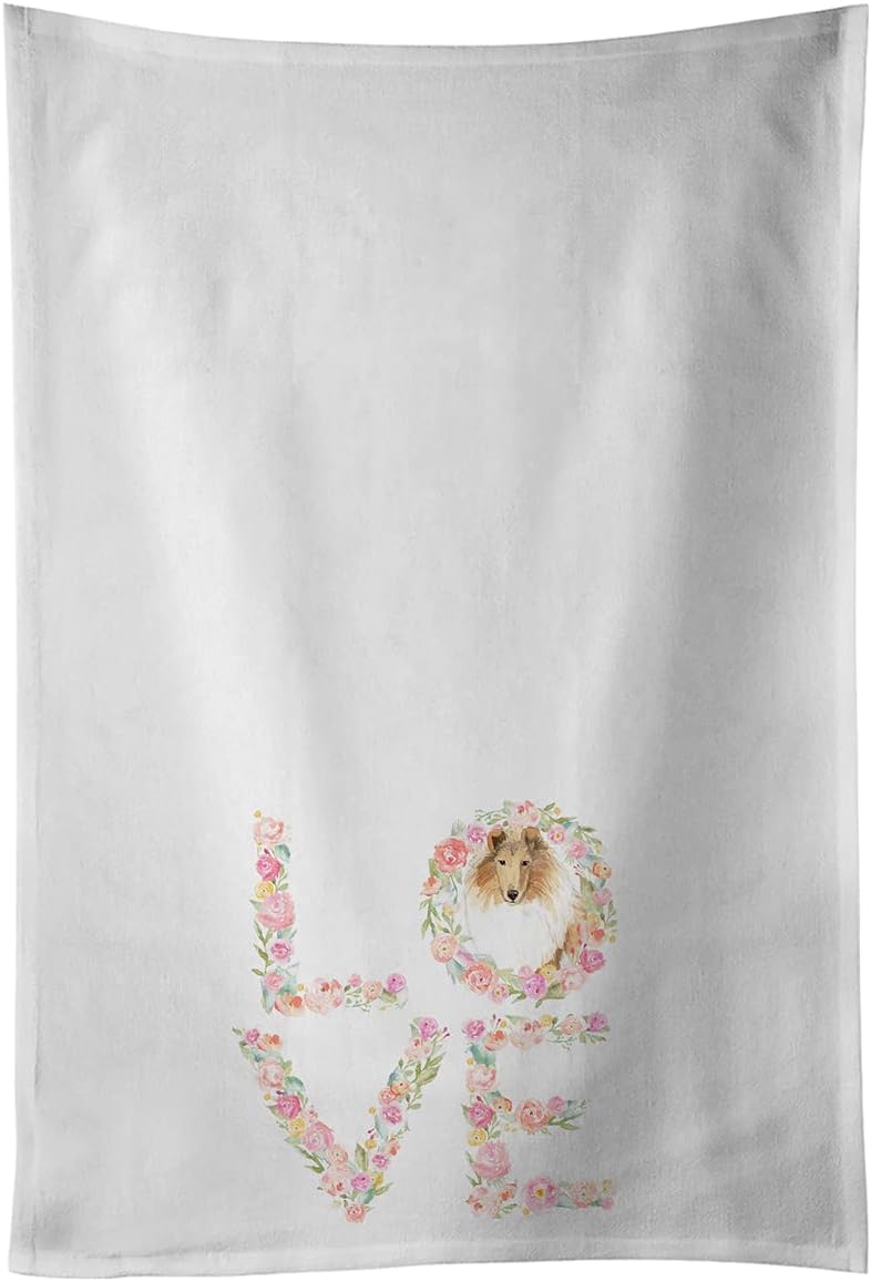 Caroline's Treasures WDK4611WTKT Rough Collie Love White Kitchen Towel Set of 2 Dish Towels Decorative Bathroom Hand Towel for Hand, Face, Hair, Yoga, Tea, Dishcloth, 19 X 25, White