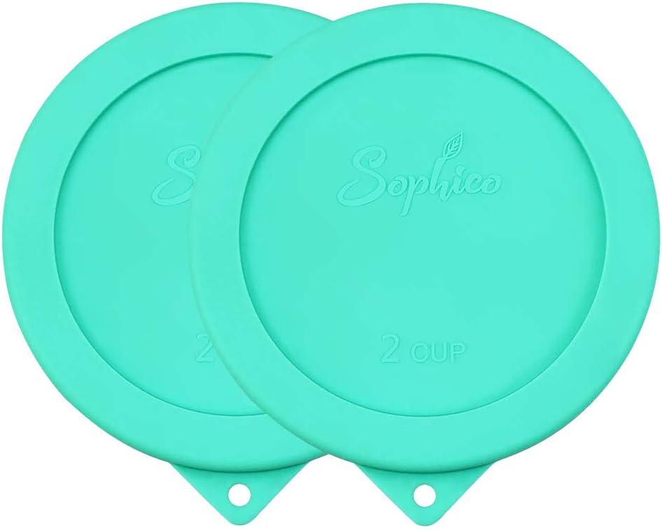 Sophico 2 Cup Round Silicone Storage Cover Lids Replacement for Anchor Hocking and Pyrex 7200-PC Glass Bowls (Container not Included) | Mint, 2 Pack |