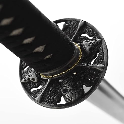 Miniatura 2 de -Samurai Katana - Espada japonesa hecha a mano, práctica, acero al carbono 1045, templadoarcilla templada, espiga completa, afilada, vaina (calavera)