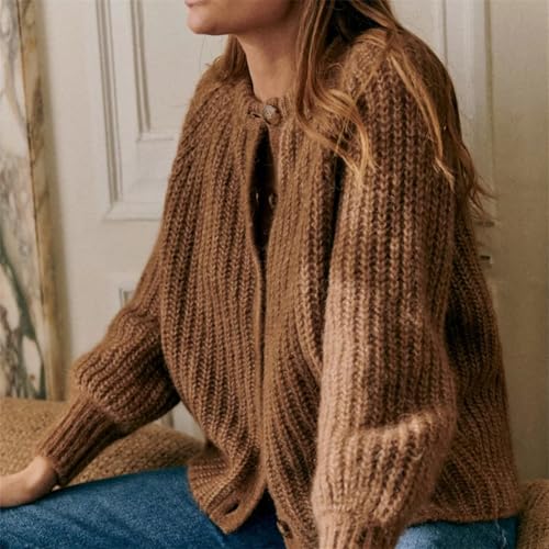 Image of KEOMUD Women's Long Sleeve Cardigan Sweaters Spring Casual Crewneck Button Down Chunky Knit Cardigans