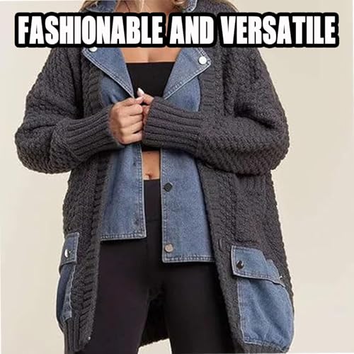 Dearlassie Denim Cardigan, Dearlassie Cardigan with Denim for Women, Denim Cardigan with Pockets (Black,S)2