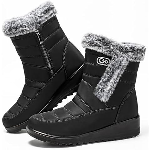 HARENCE Womens Winter Snow Boots: Warm Fur Lined Zipper Ankle Booties Comfortable Outdoor Waterproof Slip on Boots for Women Cover
