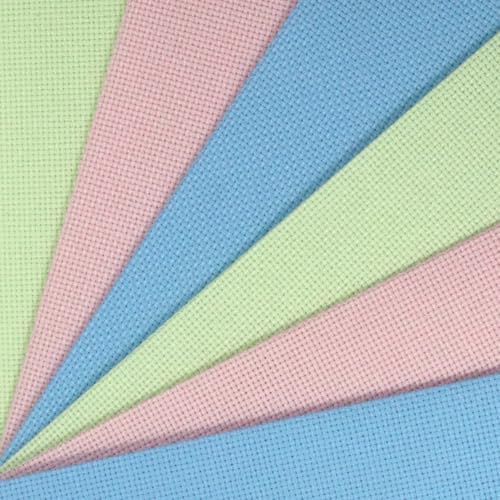 Image of KCS 4 /6 pc of 12 inch x 18 inch 30cmx45cm 16CT Counted Cotton Aida Cloth Cross Stitch Fabric (Light Blue+Pink+Light Green, 6 pc)