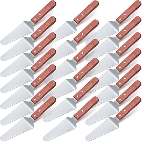 Zhehao 20 Pack Wooden Handle Pizza Pie Server Stainless Steel Pizza Spatula Non Slip Triangular Spade Easy to Grip Pie Spatula Cutter Cake Serving Utensils