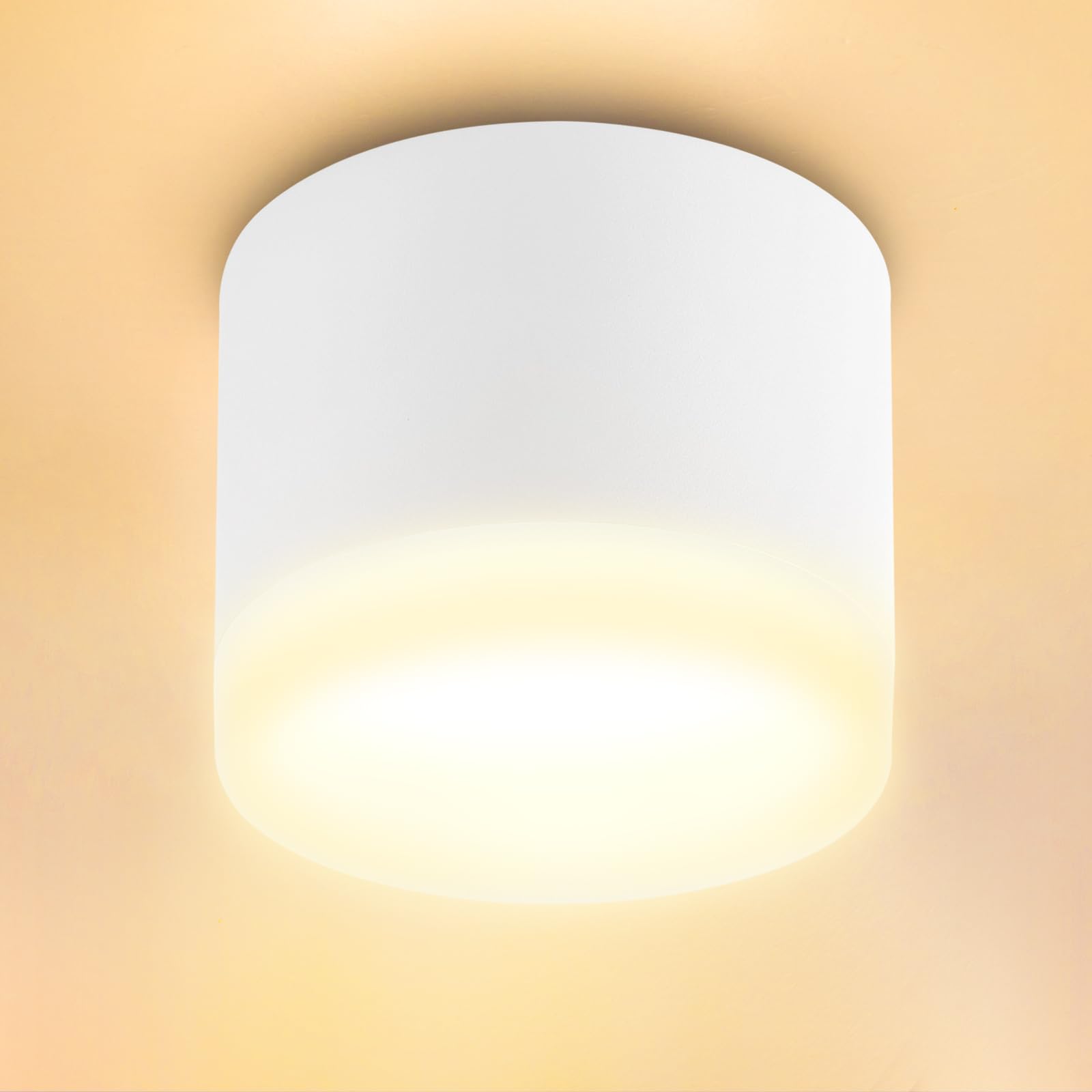 URing LED Ceiling Spotlight 6W 3000K Warm White, Surface Mounted Spotlights, Round Ceiling Lamp 230V Downlight with Acrylic Ring for Living Room, Bedroom, White