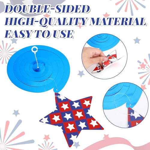 Image of JUNEBRUSHS 46Pcs Independence Day Hanging Swirls, 4th of July Decorations Patriotic Red White and Blue Stars String Hanging Swirl Ceiling Spirals for Fourth of July Home Party Accessories Supplies