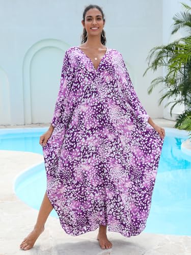 Image of KEYLORTING Plus Size Kaftan Dress Women, African Moo Moo Print Caftan, Batwing Dress, Beach Cover Up for Party and Loungewear