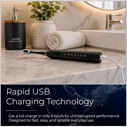 Image of Rechargeable Sonic Electric Toothbrush for Men and Women with 6 Cleaning Modes 4 Replaceable Brush Heads Up to 40000 Strokes Per Minute IPX7 Waterproof Fast USB Charging Up to 45 Days Battery Backup