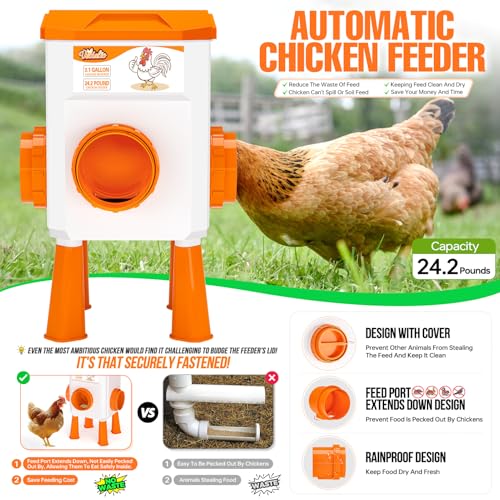 Chicken Feeder and Waterer Set, Chicken Coop Accessories, 3.1 Gallon/24.2 Pounds, Automatic Chick Feeder and Waterer Set No Waste - Image 3