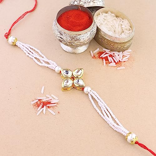 Handcrafted Pearl & Kundan Bhaiya Rakhi for Brother (R120W)