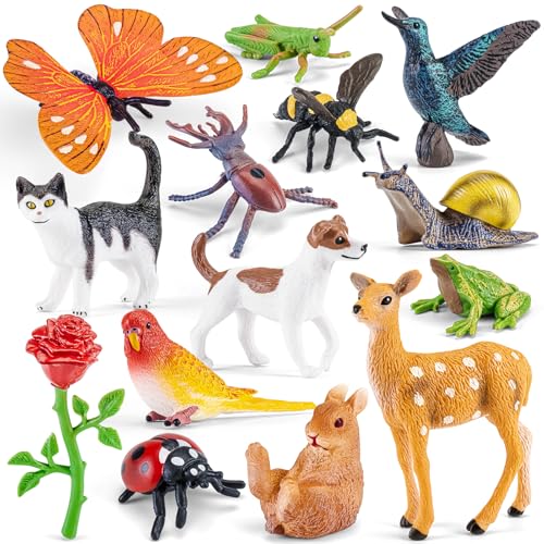 THINKBAY Realistic Garden Animal Figurines Set, 14PCS