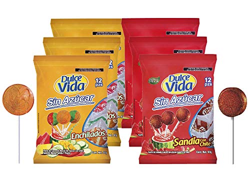Catálogo para Comprar On-line Dulce Vita los más solicitados. 32 Dulce Vida | Paletas Sin Azúcar | 2 sabores: Mix Enchilado y Sandía con Chile, 6 Bolsas × 12 Paletas c/u