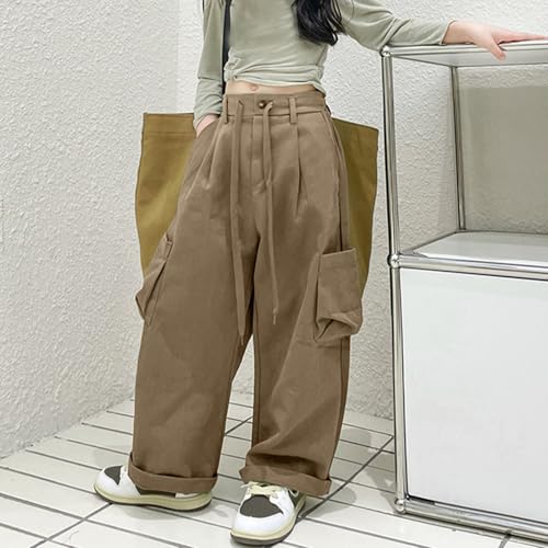 Cargo Pants for Girls Drawstring Waist Y2k Wide Leg Trousers with Pockets Parachute Pants Uniform Pants2