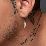  Sterling Silber Hoop Ohrring mit Charme Männer Ohrring Feder Ohrring für Männer Geschenk für Männer Schmuck Gothic Gothic schwarz Huggie Hoop Ohrring Männer