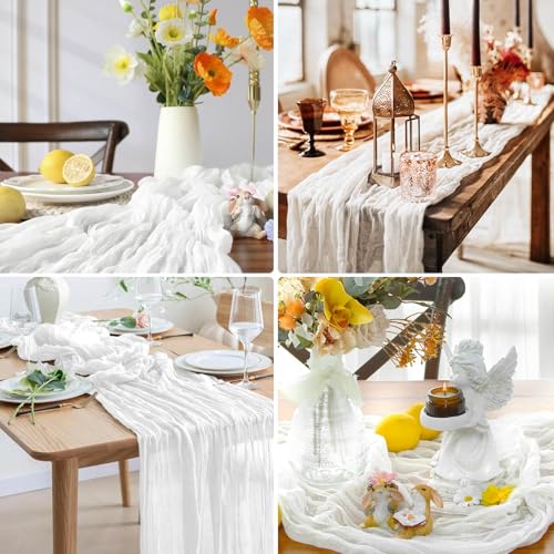 Lodmemo 8 Pack White Cheesecloth Table Runner 21x120 Inch Gauze Table Runners Reusable Polyester 10ft Boho Rustic Cheese Cloth Table Runner for Wedding Party Baby Shower Birthday