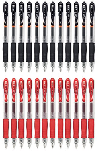 Pilot G2 Gel Ink Roller Ball Extra Fine, 12 rojos y 12 negros