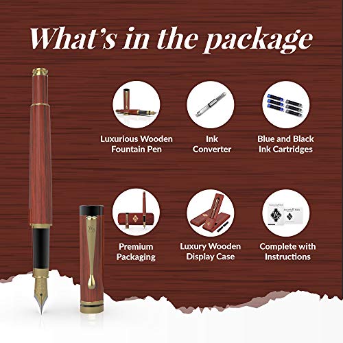 Image of Wordsworth and Black's Luxury Wooden Bamboo Fountain Pen Gift Case Refillable Calligraphy Pen Converter-Smooth ink Pen Flow For Precision Writing, Calligraphy, Journaling, Drawing