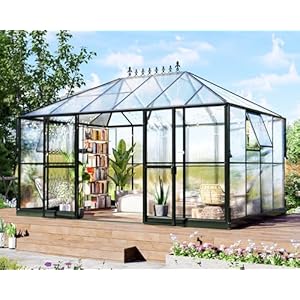 Howe 14x95x9 ft polycarbonate greenhouse with 2 vents and double swing doors 6ft added wall height walk in large winter greenhouse sunroom aluminum greenhouse for outdoors black  urban country home decor