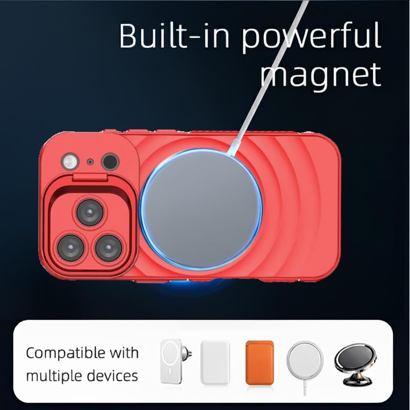 Image of LuxuryKase Shockproof Case for iPhone 17 Pro Max | Ripple Pattern | Camera Protection | Inner Velvet Fabric Lining | Protective Cover with Enhanced Grip & Wireless Charging Support - Red