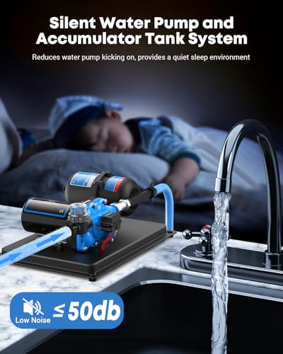 Image of Kohree RV Water Pump 12V DC 5.5GPM 55PSI and 0.75L 125PSI Pre-Pressurized Accumulator Tank, Quiet RV Water Pump and Accumulator Tank System for RV Camping, Boat, Kitchen, Bathroom