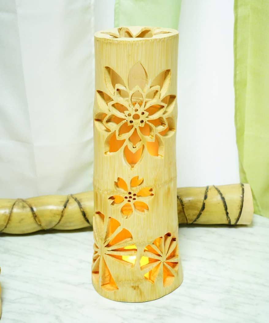 竹灯籠 竹灯り ロウソクの揺らぎ 両面彫り 竹ランプシェイド 〜〜仏華