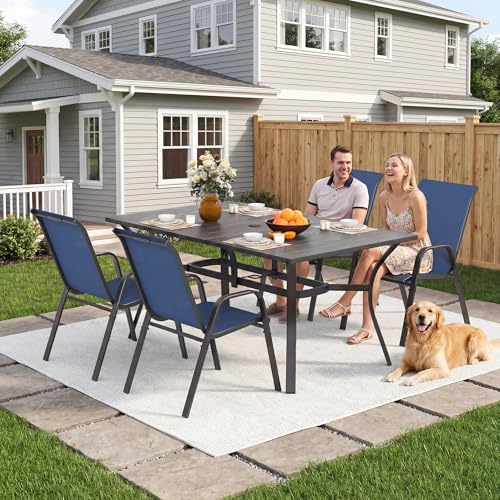 Image of Outdoor Patio Chairs Set of 4 Stackable Dining Chairs All-Weather Textilene Furniture Set for Pool Deck, Backyard, Garden