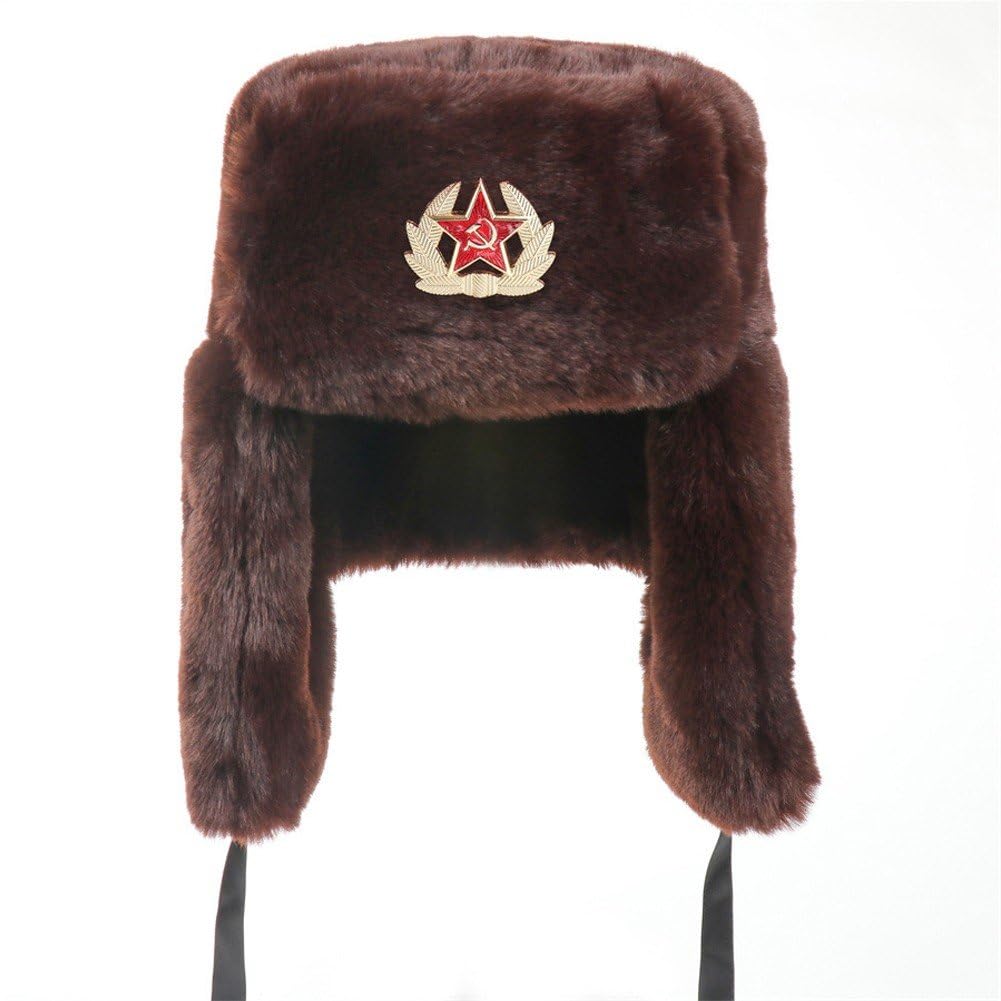 Sombrero De Unisex con Insignia Militar Soviética, Sombreros De Bombardero, Sombrero De Invierno Aire Libre con Orejeras, Sombrero De Caza De Felpa para Esquiar, Uso Diario