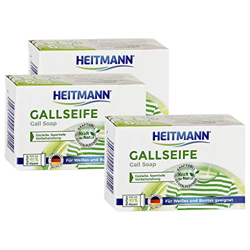 Heitmann Jabón de gallina: remedio doméstico contra manchas y suciedad, quitamanchas natural para blancos y coloridos, 3 x 100 g