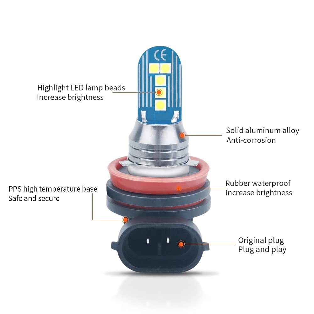 Żarówki LED Żarówki 2 sztuk H4 H8 H11 H7 9005 9006 Lemon Green Fog Light Żarówka Reflektor samochodowy Driving Running Lampy przednie Auto 3030 LED 10 SMD DC 12V (Rozmiar: 9006 / HB4)