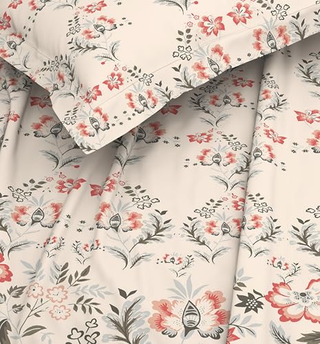 Image of Welspun ENZO Queen Size Fitted Bedsheet with 2 Pillow Covers | 360 Elastic | 100% Pure Cotton | 60 x 78 Inches | Soft, Breathable, Lightweight & Easy Care | Blush
