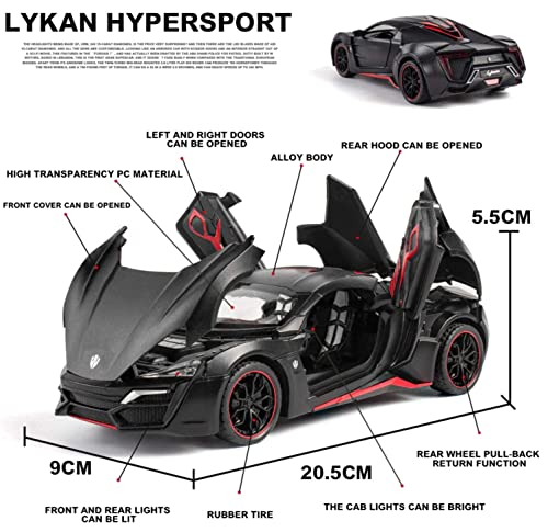 Image of 1:24 Scale Big Size Lykan Hypersport Toy Car | Metal Pullback Diecast Car for Kids with Openable Doors, Sound, Light Effects Toy for Car Enthusiasts (Color As Per Available), Black