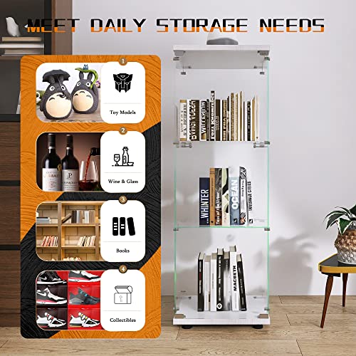 Image of Beauty4U White Glass Display Cabinet, 3-Shelf Curio Cabinet