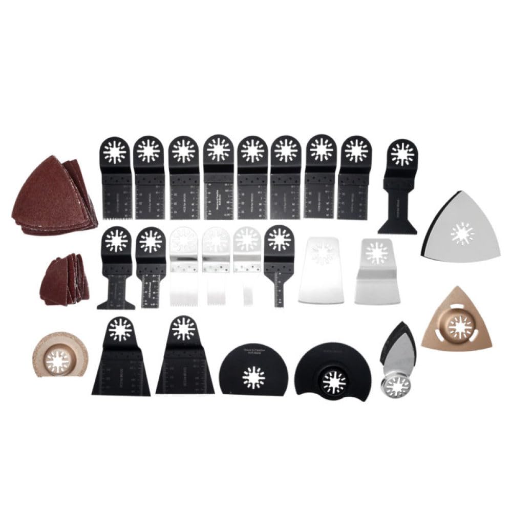 TopHomer Juego de 68 hojas de sierra oscilantes universales multiherramienta, cuchillas HCS y bimetálicas + kit de lijado, para corte de madera, metal, plástico, comercio y bricolaje
