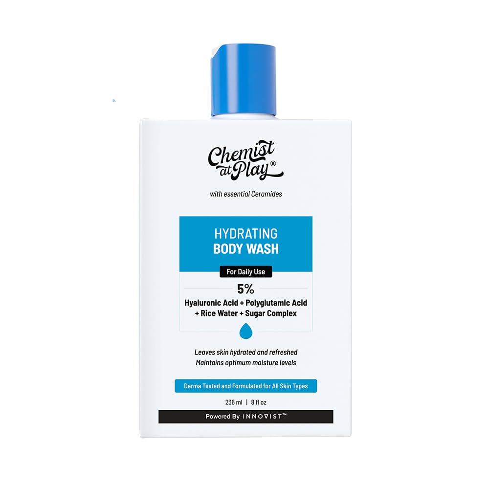 Chemist at Play Hydrating Body Wash | Hyaluronic Acid Bodywash for Intense Hydration | Reduces Flakes & Itchiness | For Dry Skin | Polyglutamic Acid & Hyaluronic Acid | SLS & Paraben Free | For Women & Men | 236ml