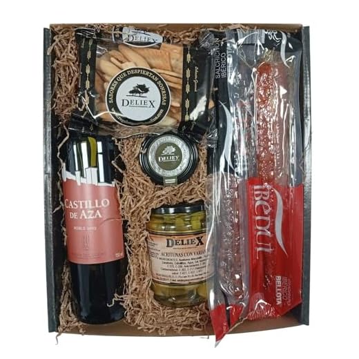 Cesta Gourmet con Vino Castillo de Aza, Embutidos ibéricos, Aceitunas, Queso y Picos Deliex. Un Lote Gourmet para Regalar en cumpleaños, día del Padre o de la Madre, Navidad o por Agradecimiento